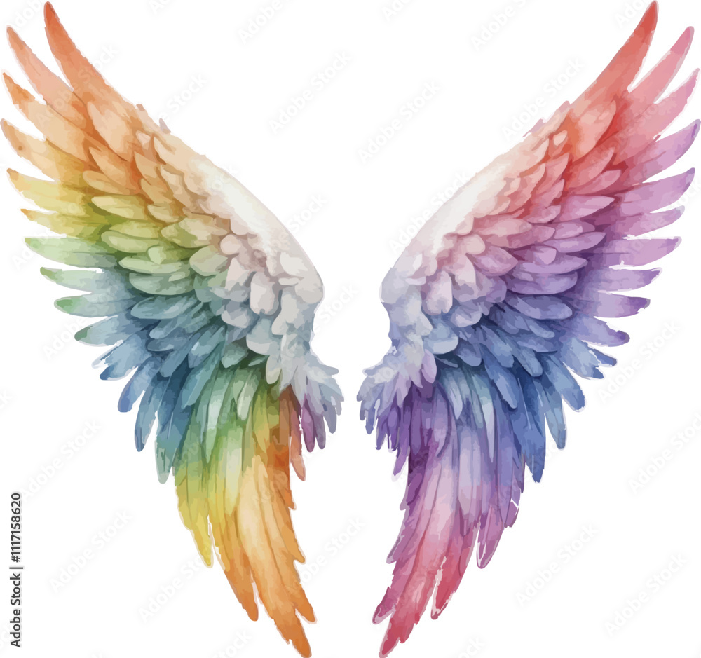 Obraz premium A rainbow colored angel wings on a white background