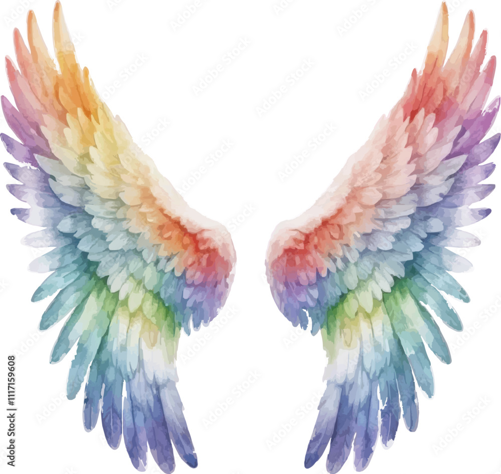 Obraz premium A rainbow colored angel wings on a white background