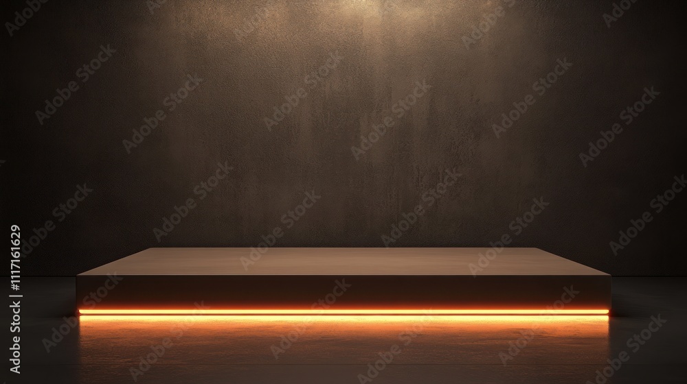 Obraz premium A minimalist stage with warm lighting against a textured dark wall, ideal for presentations.