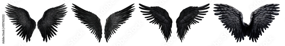 Naklejka premium PNG Wings flying set on transparent background