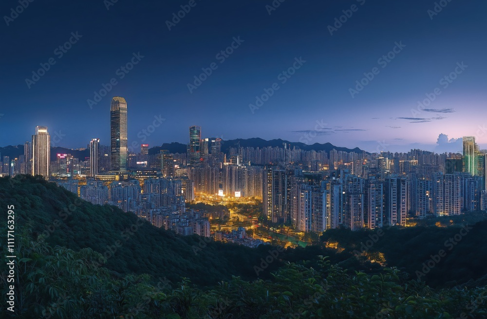 Obraz premium city skyline at sunset 