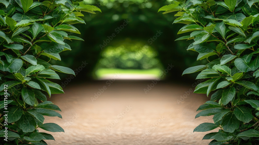 A serene path framed by lush green leaves, inviting exploration and tranquility. A serene path framed by lush green leaves, inviting exploration and tranquility.
