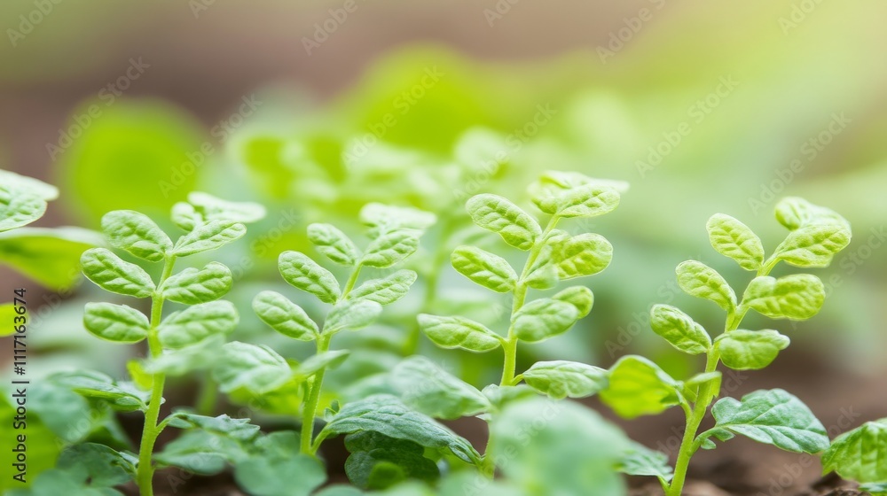 Obraz premium Fresh green leaves with natural sunlight glow.