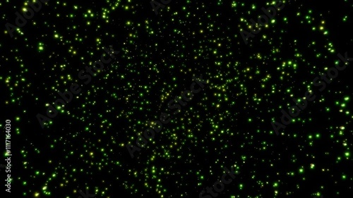 宇宙の星々やホタルの光のように輝く緑色のパーティクル