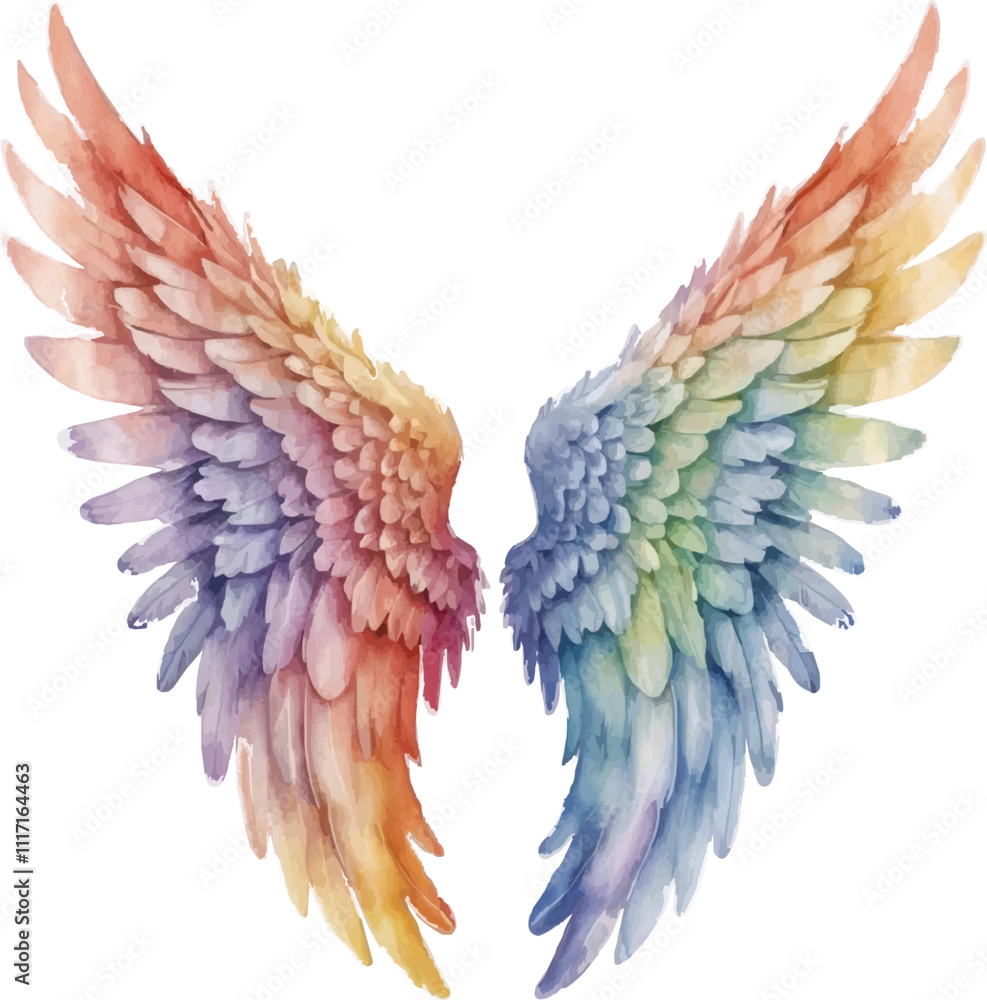 Obraz premium Rainbow angel wings watercolor illustration isolated