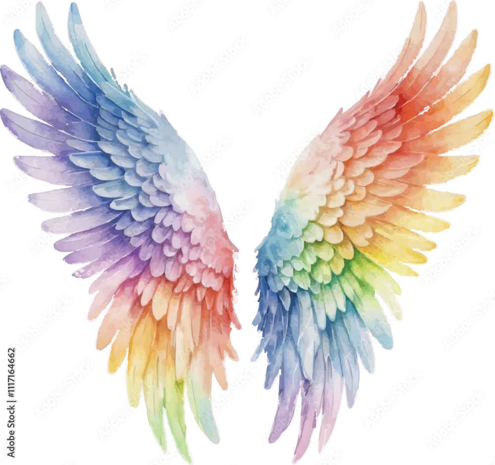 Fototapeta premium Rainbow angel wings watercolor illustration isolated