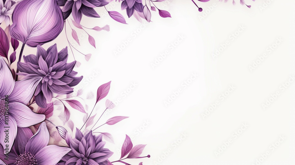 The white background with bunch of purple flowers and place for text Purple bouquet of iris flowers on a light background. Place for text, spring The white background with bunch of purple flowers and place for text Purple bouquet of iris flowers on a light background. Place for text, spring