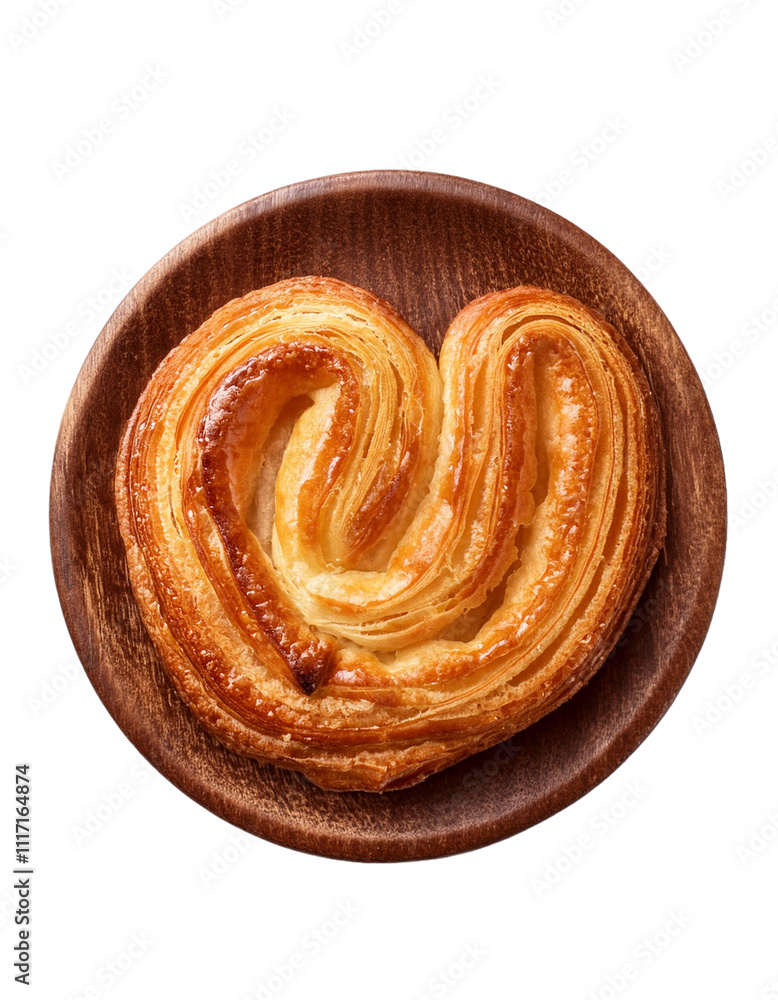 Tasty French palmier cookie isolated on a white background, top view, emphasizing its delicious and flaky texture. Tasty French palmier cookie isolated on a white background, top view, emphasizing its delicious and flaky texture.