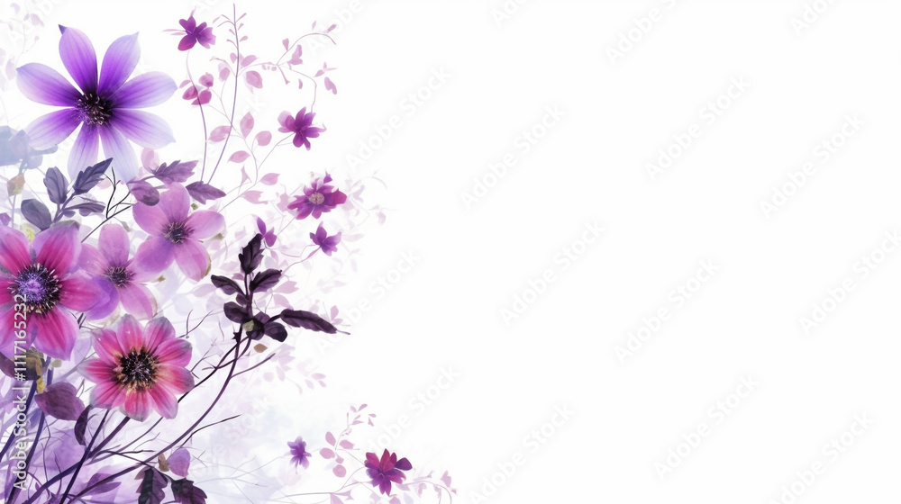 The white background with bunch of purple flowers and place for text Purple bouquet of iris flowers on a light background. Place for text, spring The white background with bunch of purple flowers and place for text Purple bouquet of iris flowers on a light background. Place for text, spring