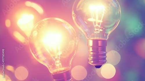 Glowing light bulbs with a colorful background.