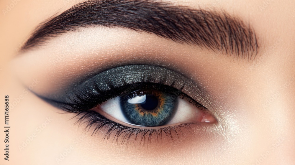 Captivating Close-Up of Elegant Eye Makeup with Vibrant Blue Iris Captivating Close-Up of Elegant Eye Makeup with Vibrant Blue Iris