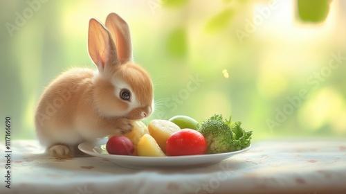 Wallpaper Mural Cute Bunny Eating Colorful Vegetables on a Bright Table Torontodigital.ca