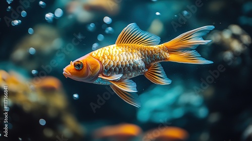 Tropical fish on coral reef Colorful Koi fish swimming in the water