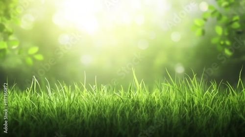 Lush green grass under soft sunlight.