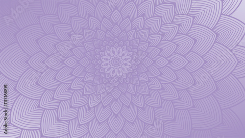 Round mandala on dreamy peach fuzz gradient background. Translucent mesh pattern in the form of a mandala. Mandala with floral patterns. New Year 2025