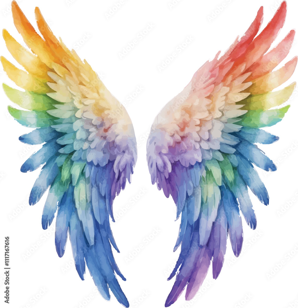 Obraz premium Rainbow angel wings watercolor illustration isolated