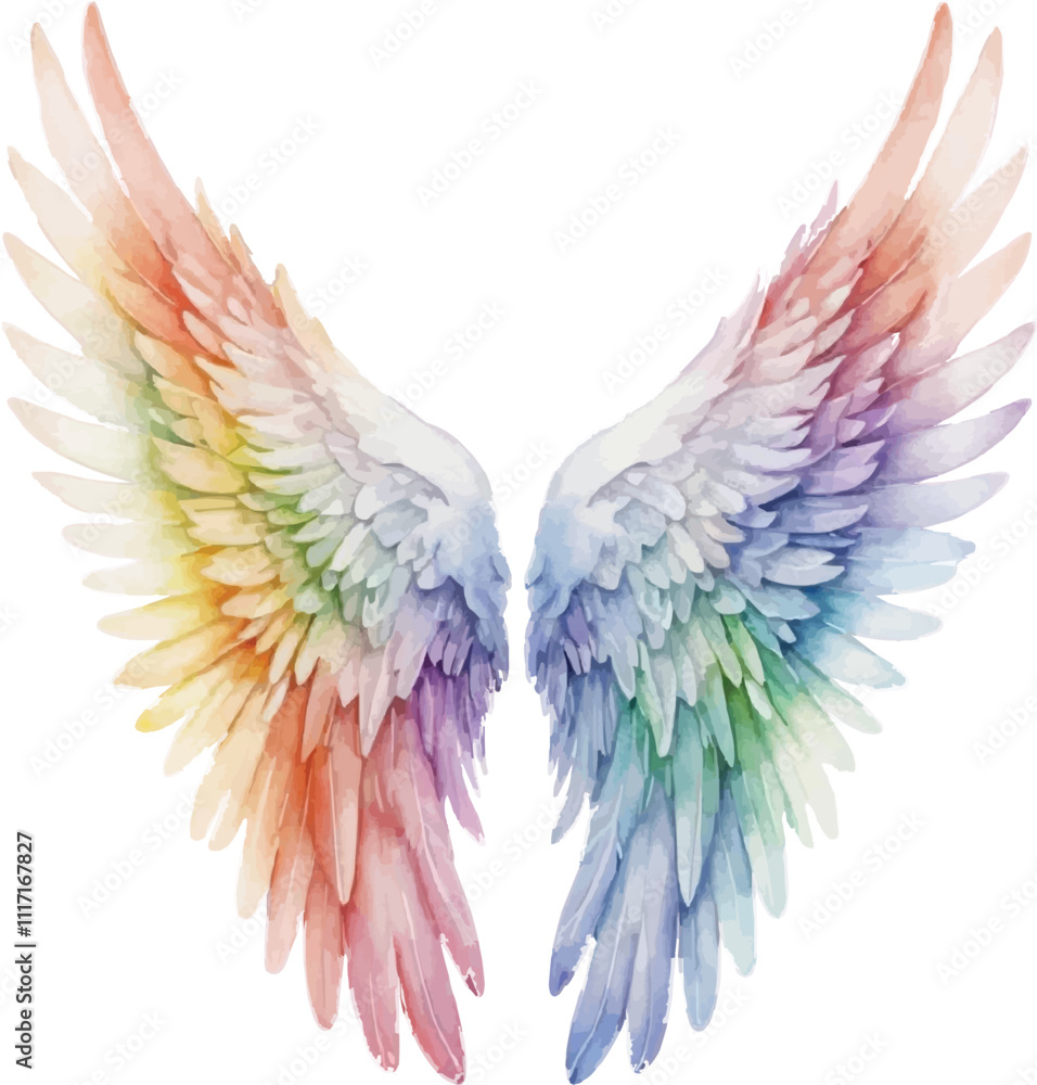 Fototapeta premium Rainbow angel wings watercolor illustration isolated
