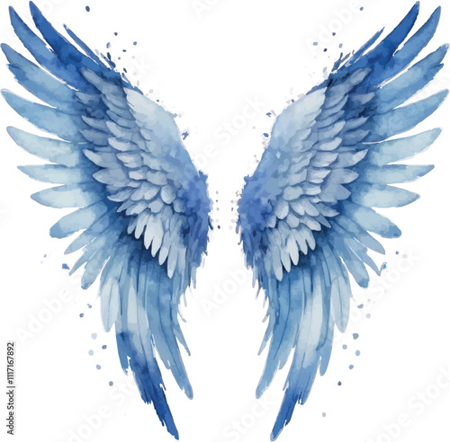 Blue angel Best wings watercolor illustration isolated on white background