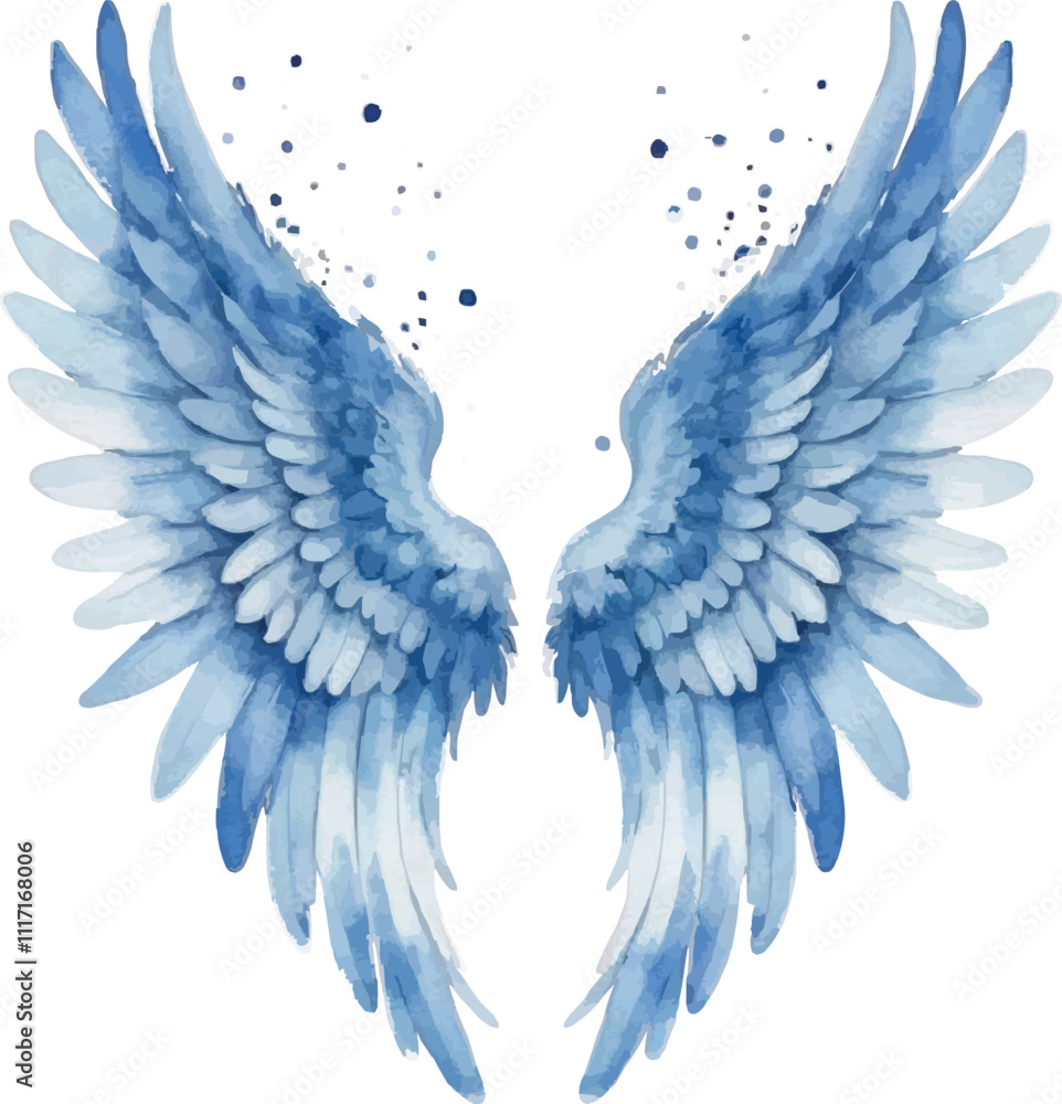 Fototapeta premium Blue angel Best wings watercolor illustration isolated on white background