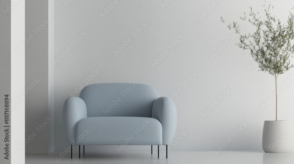 Fototapeta premium Minimalist living space with a blue couch.