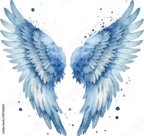 Blue angel Best wings watercolor illustration isolated on white background