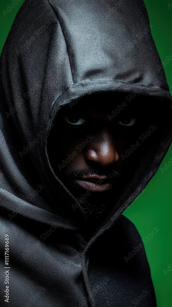 A man with a hood pulled over his head A man with a hood pulled over his head
