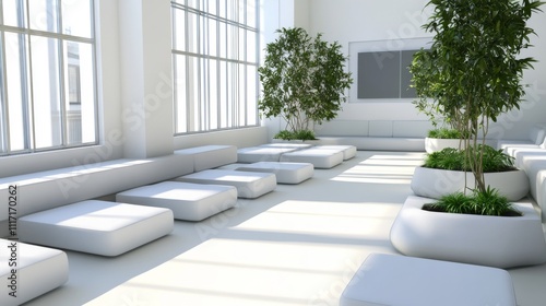 Modern indoor space with green plants.