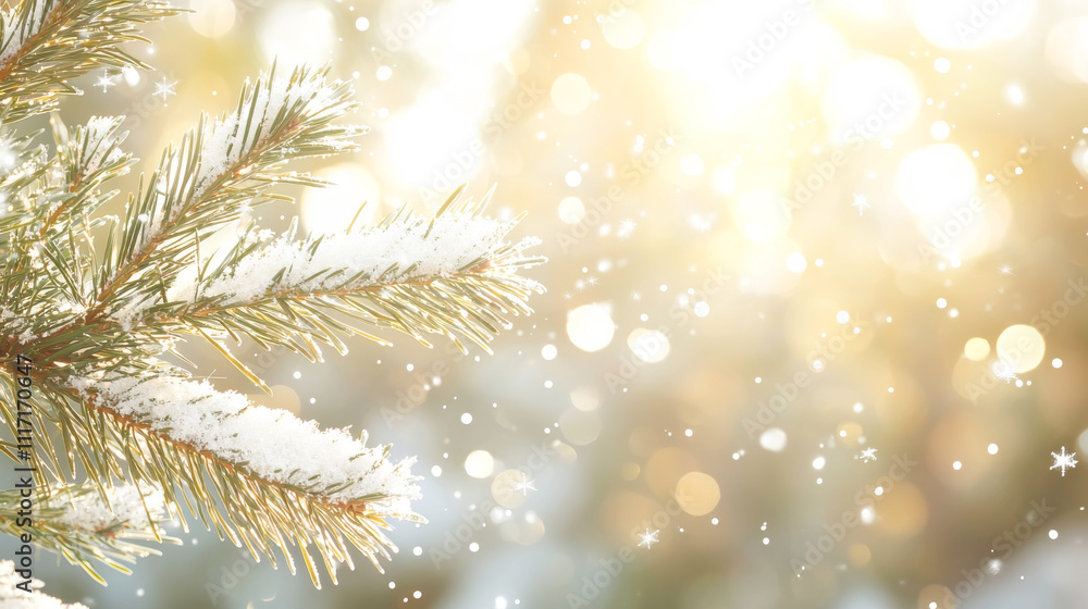 Beautiful snow-covered pine branches with soft light and sparkling snowflakes in winter. Beautiful snow-covered pine branches with soft light and sparkling snowflakes in winter.