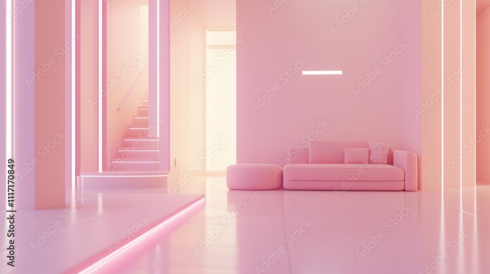 Modern pink interior with minimalist design. Modern pink interior with minimalist design.