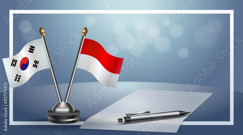 South Korea and Monaco Small national flag on bokeh background, cooperative relationship