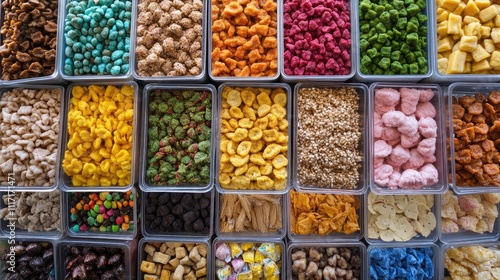 Colorful Variety of Snacks and Treats in Clear Containers Displayed