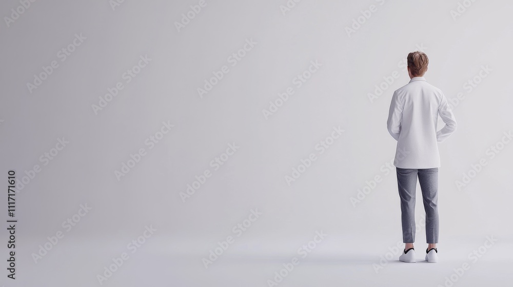 Person standing alone in minimalistic space. Person standing alone in minimalistic space.