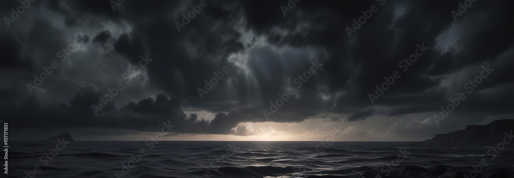 Obraz premium Gentle semicircle of soft pulsing lights casts an eerie glow on a dark and stormy sky , nighttime, stormy, ominous