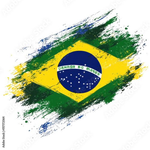 Brazil flag in grunge style on transparent background. Vector illustration.