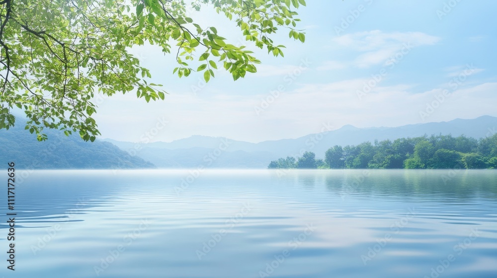 Serene lake view with calming blue hues. Serene lake view with calming blue hues.