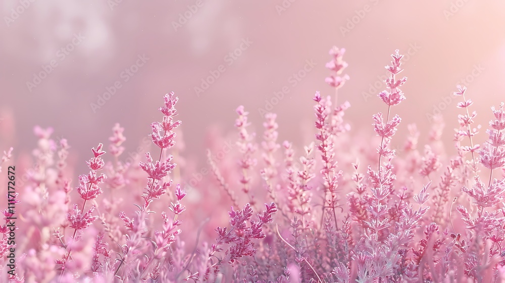 Obraz premium Lavender bushes in soft wind on pink background