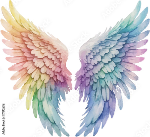 Rainbow angel wings isolated on white background