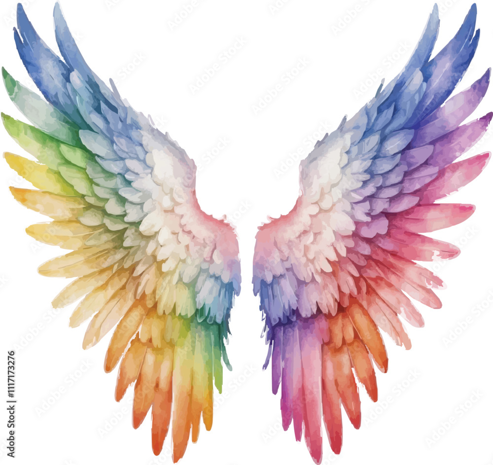 Obraz premium Rainbow angel wings isolated on white background