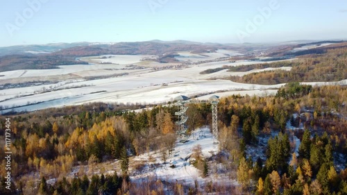 Unique Hraniční Vrch tower in Albrechtice, Czech Republic, designed from reused antenna towers, orbit clockwise photo