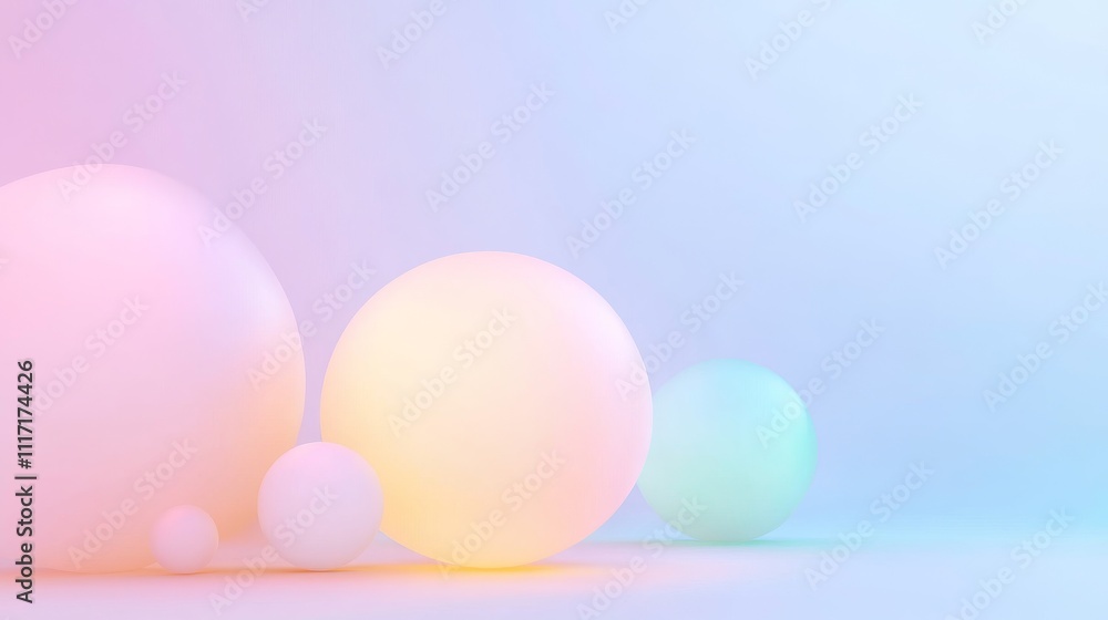 Soft pastel spheres in a dreamy gradient background. Soft pastel spheres in a dreamy gradient background.