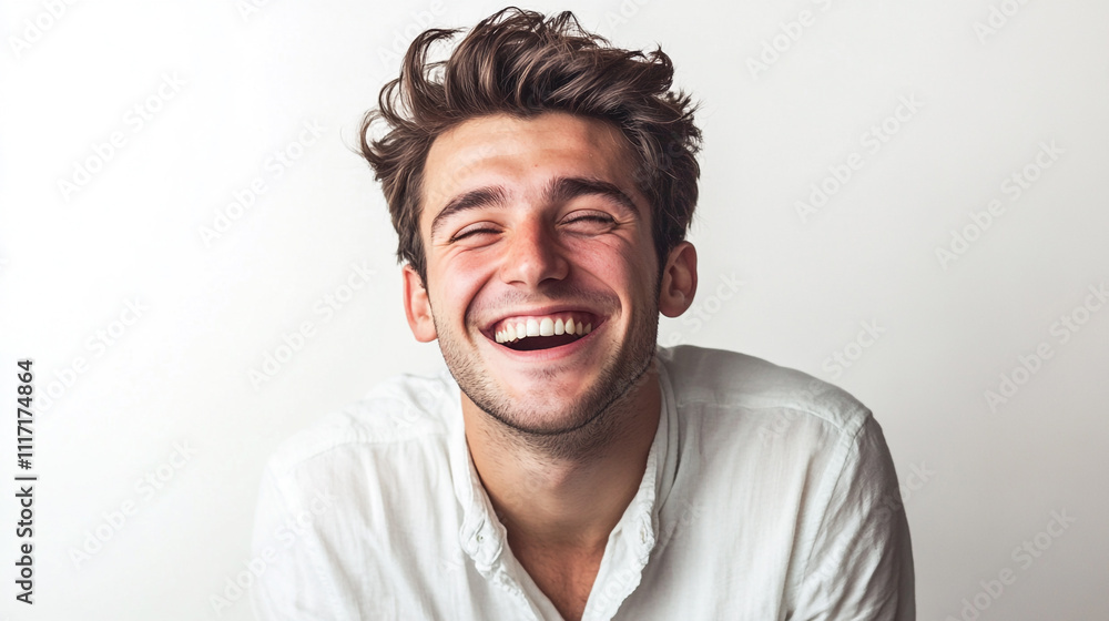 Happy Young Man Smiling White Shirt Portrait Happy Young Man Smiling White Shirt Portrait