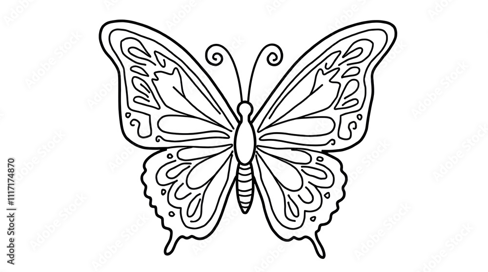 Fototapeta premium Elegant Line Art Butterfly: A Detailed Black and White Illustration