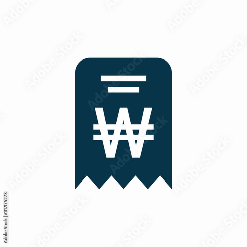 korean won receipt check bill icon sign vector