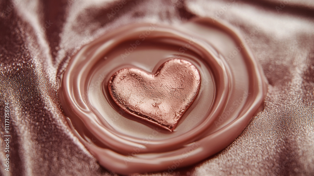 Close-up of a rose gold wax seal with a heart design Close-up of a rose gold wax seal with a heart design