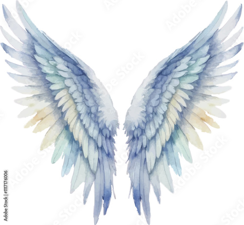 Watercolor angel wings isolated on white background