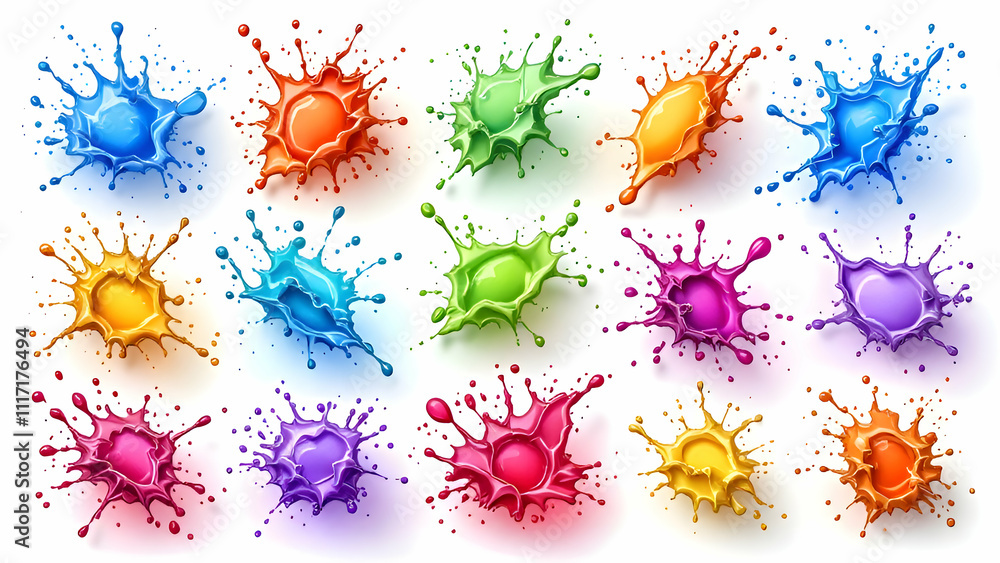 Collection of colored neon paint splashes on white Collection of colored neon paint splashes on white
