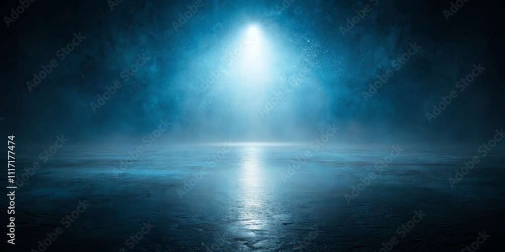 Blue Light Reflecting on Dark Wet Concrete, Abstract , Background Blue Light Reflecting on Dark Wet Concrete, Abstract , Background