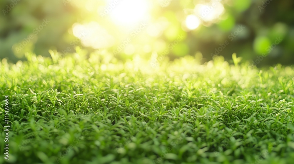 Fototapeta premium Vibrant green grass illuminated by sunlight