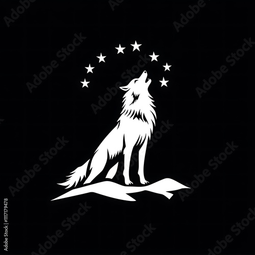 Majestic White Wolf Howling at Night Stars photo