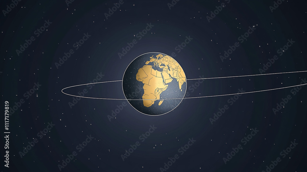 Naklejka premium Earth axis diagram illustration showing the tilt of the Earth's rotational axis relative to its orbital plane, explaining the cause of seasonal changes and the distribution of sunlight.